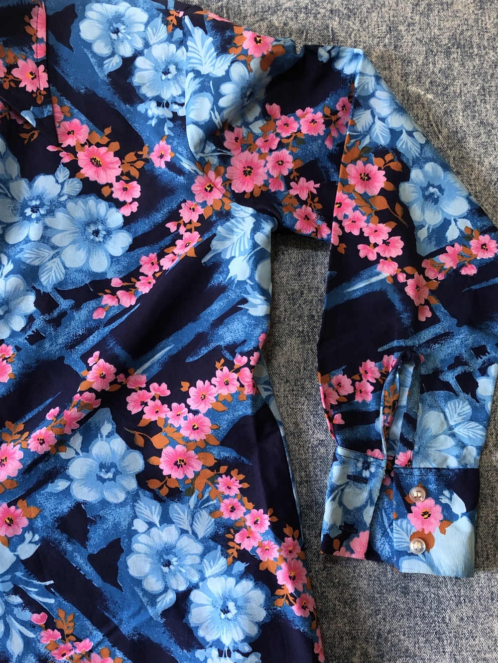 Men's Floral Dress Shirt in Navy with Blue & Pink Print - Picture 6 of 7